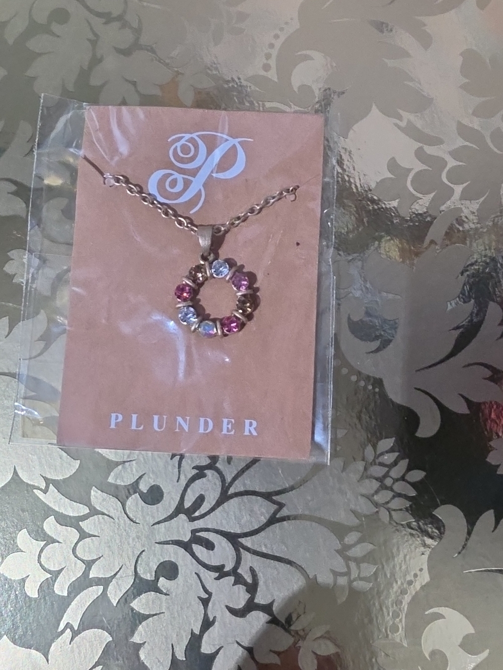 Plunder Rose Gold Circle Pendant Necklace with Pink and Clear Stones
